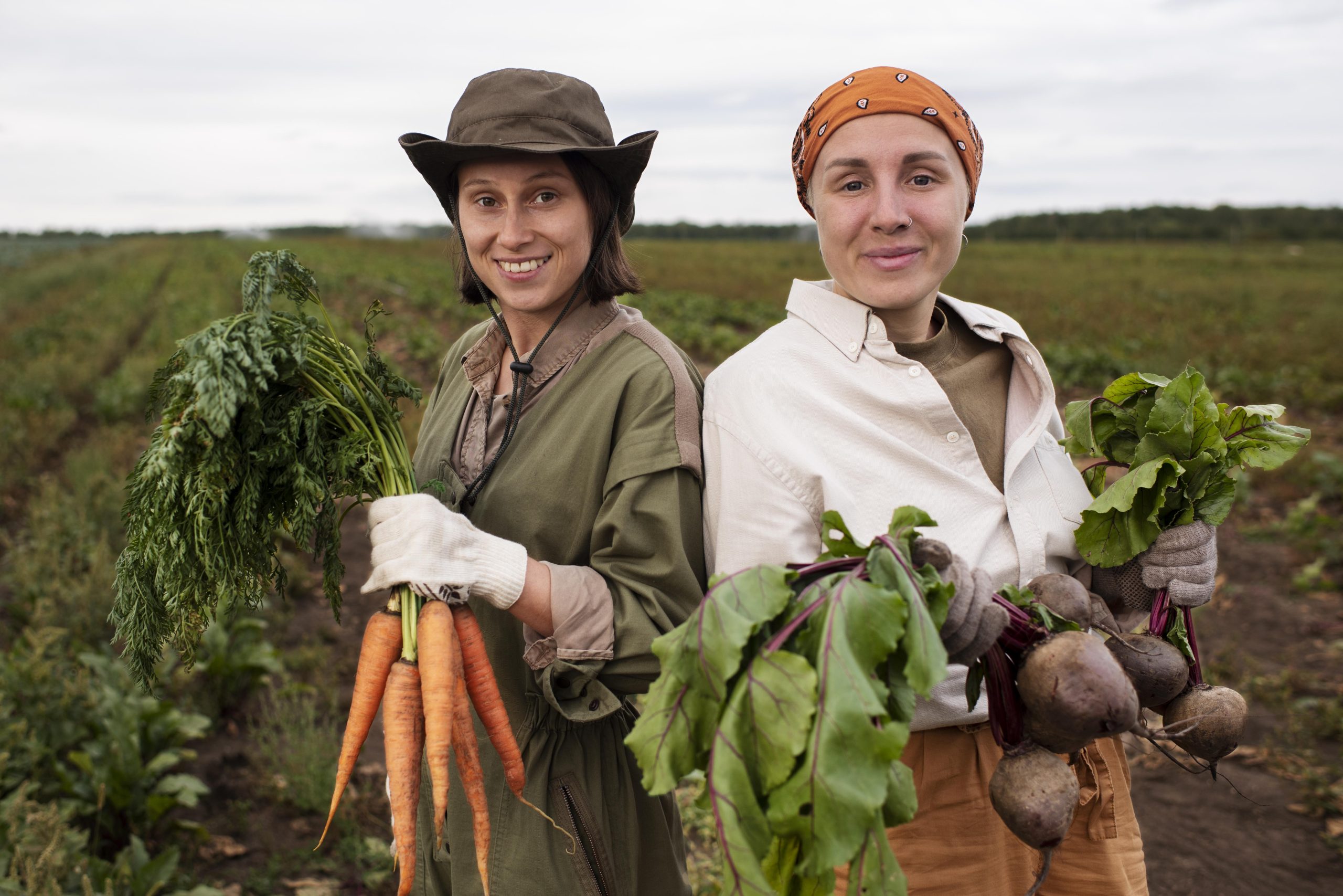 Volunteers preparing fresh vegetables
